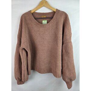 POL Women's Sweater Size Medium Pink Cropped Chunky Knit Balloon Sleeve Top